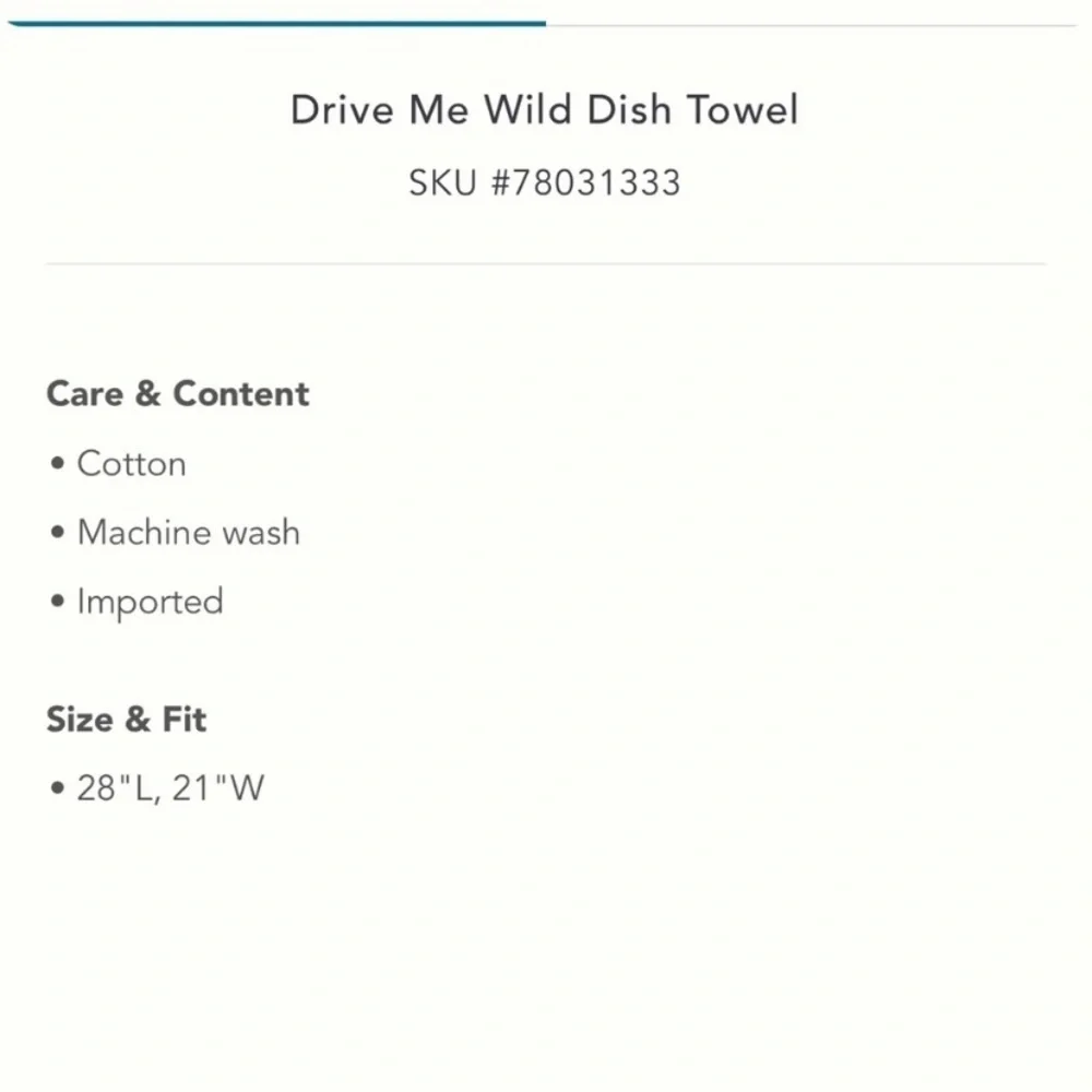 Anthropologie new Drive me wild cotton dishtowel x1